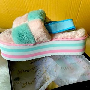 COPY - Multicolor furry platform sandals.